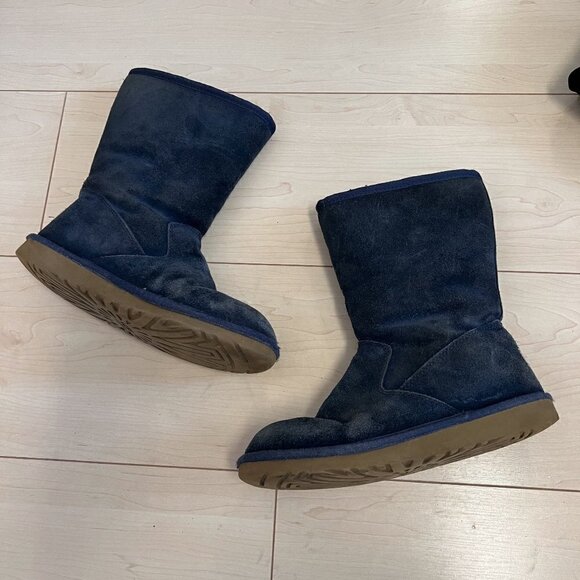 UGG Girls Lil Sunshine Sheepskin Boots Size 4 Blue Suede - Picture 2 of 12